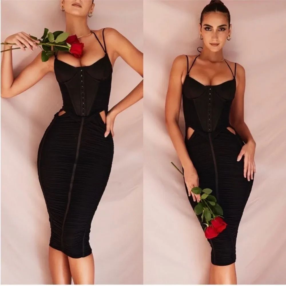 House of CB Maya Black Midi Dress $239